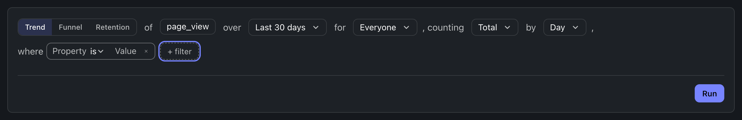 A property clause added to the sentence, dark theme