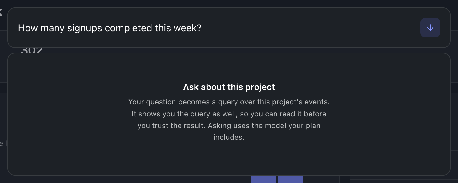 Ask with a question typed and ready to send, dark theme