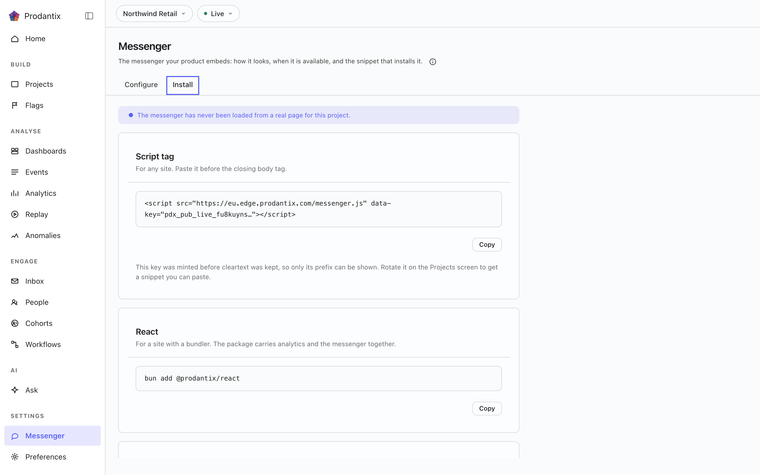 The messenger install tab