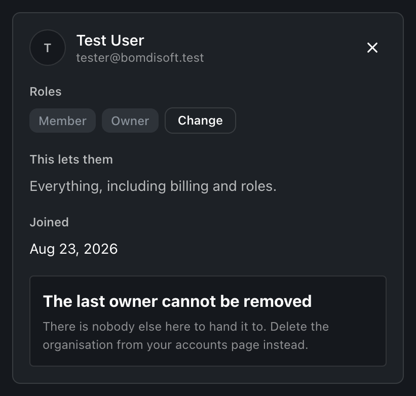 A member opened from the roster, dark theme