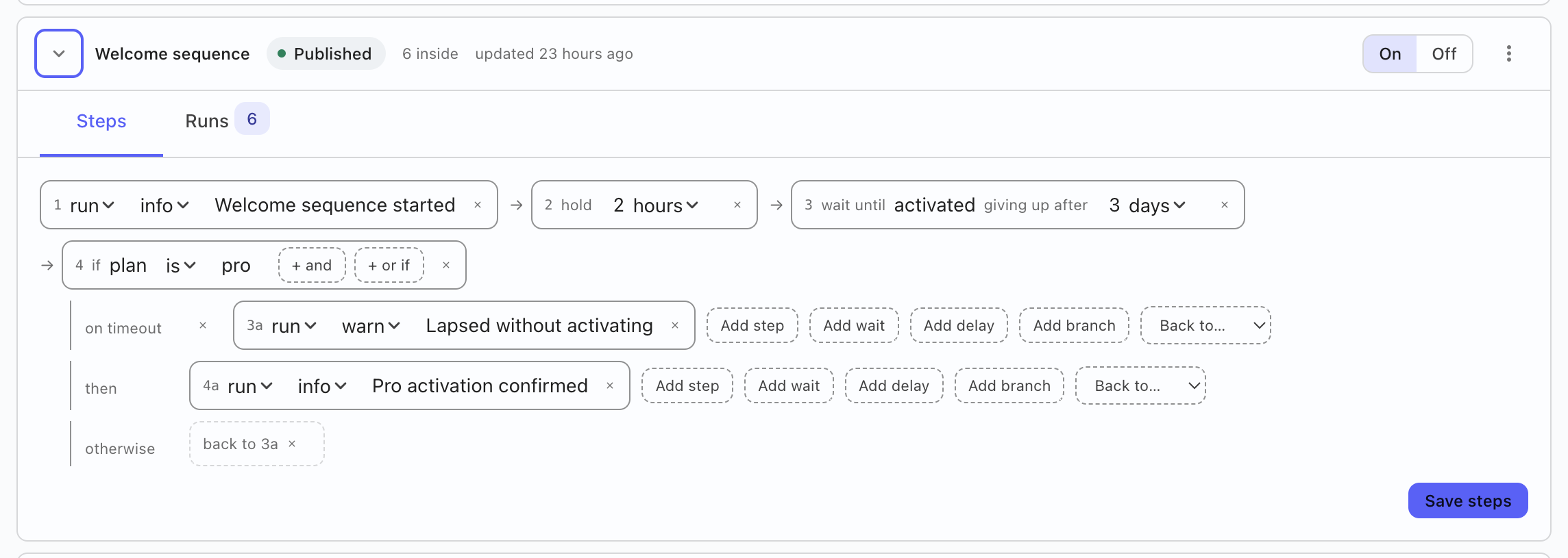 A workflow opened to its steps